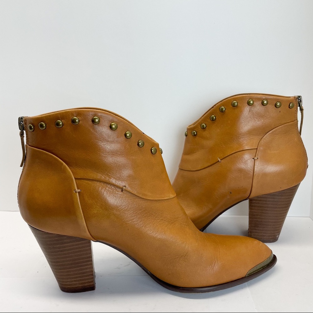 B. Makowsky Caramel Ankle Booties with Brass Accents
